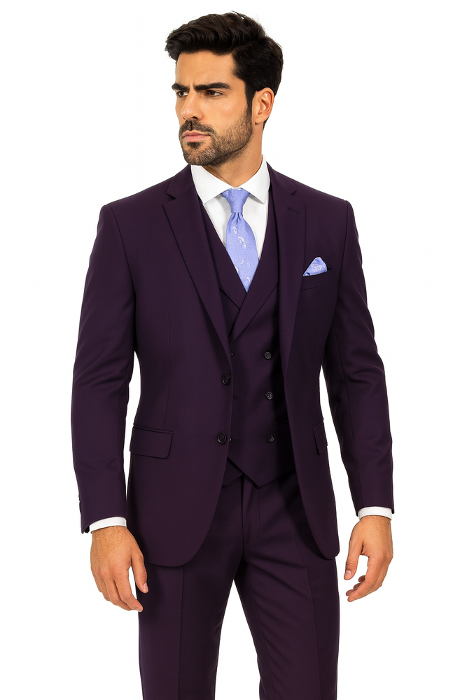 Modern Fit Wool Feel Two Button Jacket with Suit Purple