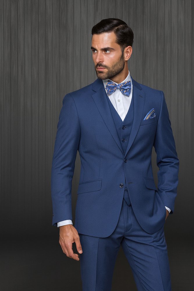 Statement Confidence Men's Indigo ~ Bright Blue 2 Button Modern Fit Suits Wool Fine Brands Best Italian Style Cut Suits