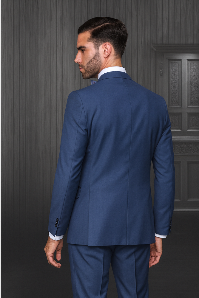 Statement Confidence Men's Indigo ~ Bright Blue 2 Button Modern Fit Suits Wool Fine Brands Best Italian Style Cut Suits