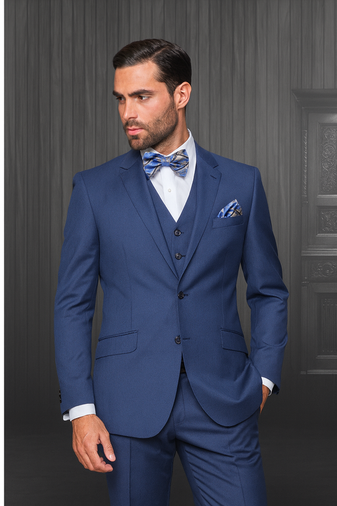Statement Confidence Men's Indigo ~ Bright Blue 2 Button Modern Fit Suits Wool Fine Brands Best Italian Style Cut Suits