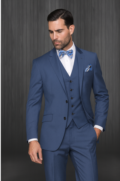 Statement Confidence Men's Indigo ~ Bright Blue 2 Button Modern Fit Suits Wool Fine Brands Best Italian Style Cut Suits