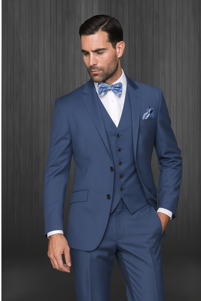 Statement Confidence Men's Indigo ~ Bright Blue 2 Button Modern Fit Suits Wool Fine Brands Best Italian Style Cut Suits