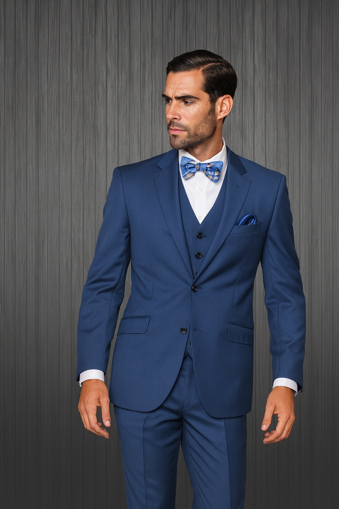 Statement Confidence Men's Indigo ~ Bright Blue 2 Button Modern Fit Suits Wool Fine Brands Best Italian Style Cut Suits