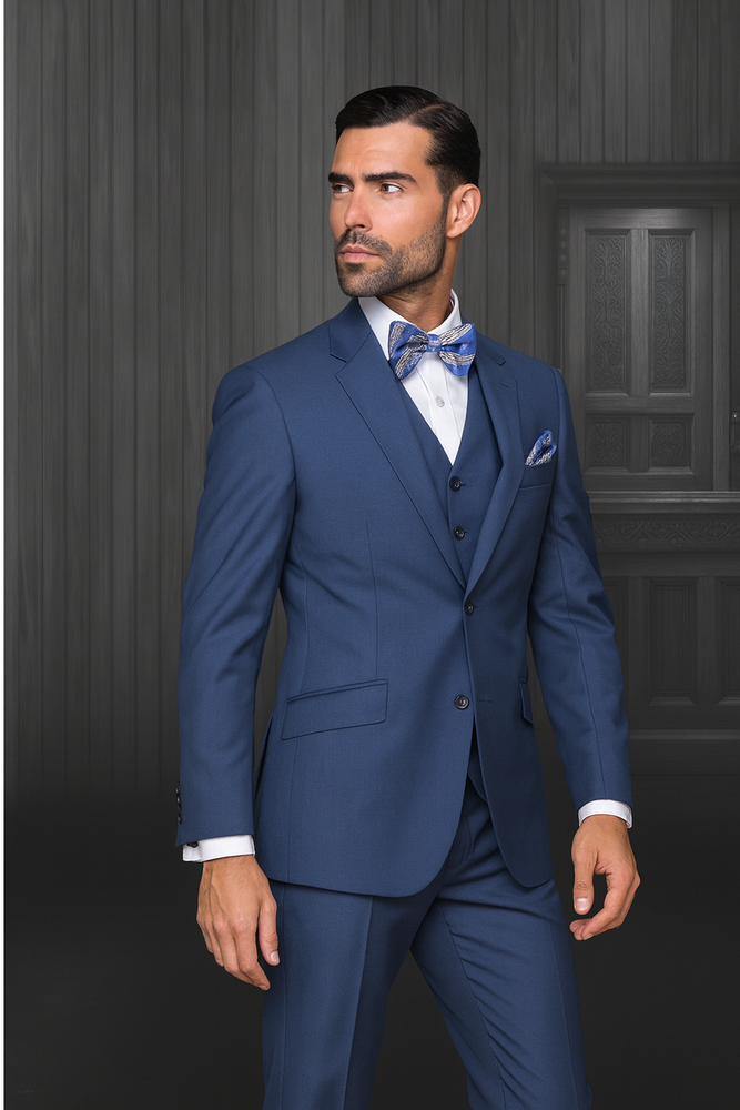Statement Confidence Men's Indigo ~ Bright Blue 2 Button Modern Fit Suits Wool Fine Brands Best Italian Style Cut Suits