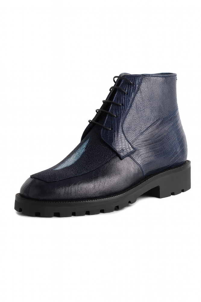 Mens Dress Ankle Boots Los Altos Boots Short Cowboy Boot - Western Ankle Boots Exotic Skin + Navy + Skin Type