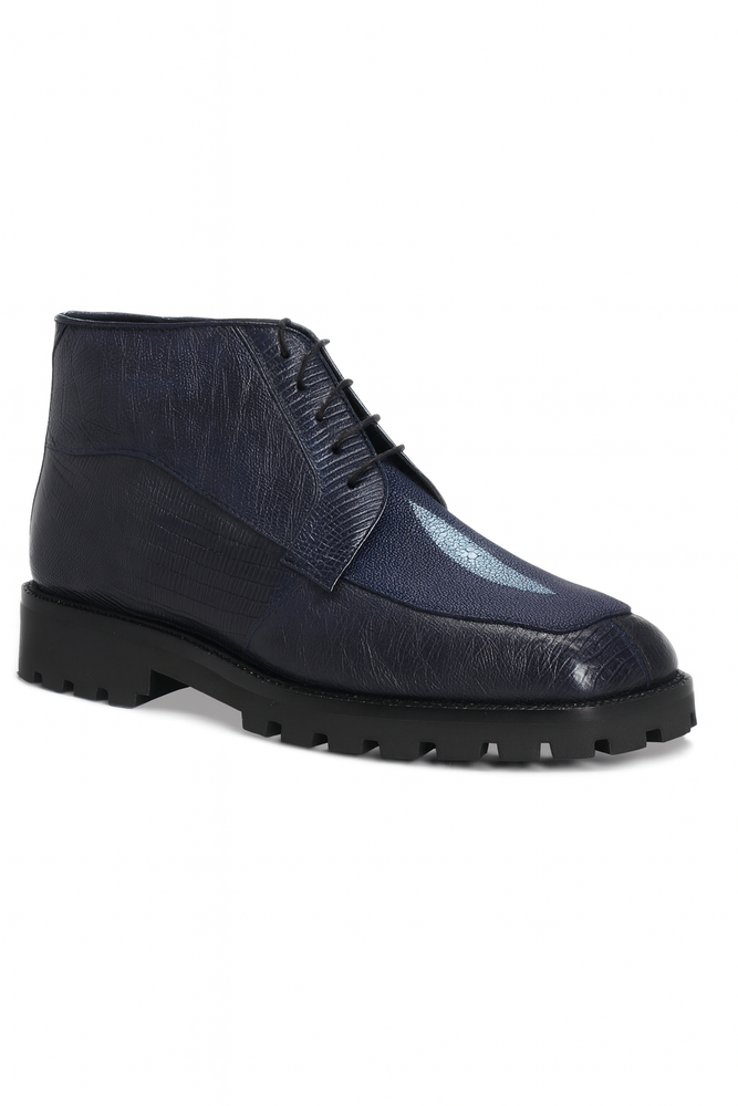 Mens Dress Ankle Boots Los Altos Boots Short Cowboy Boot - Western Ankle Boots Exotic Skin + Navy + Skin Type