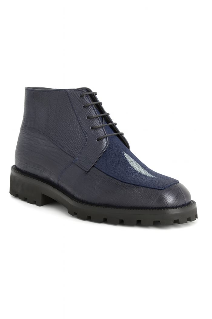 Mens Dress Ankle Boots Los Altos Boots Short Cowboy Boot - Western Ankle Boots Exotic Skin + Navy + Skin Type