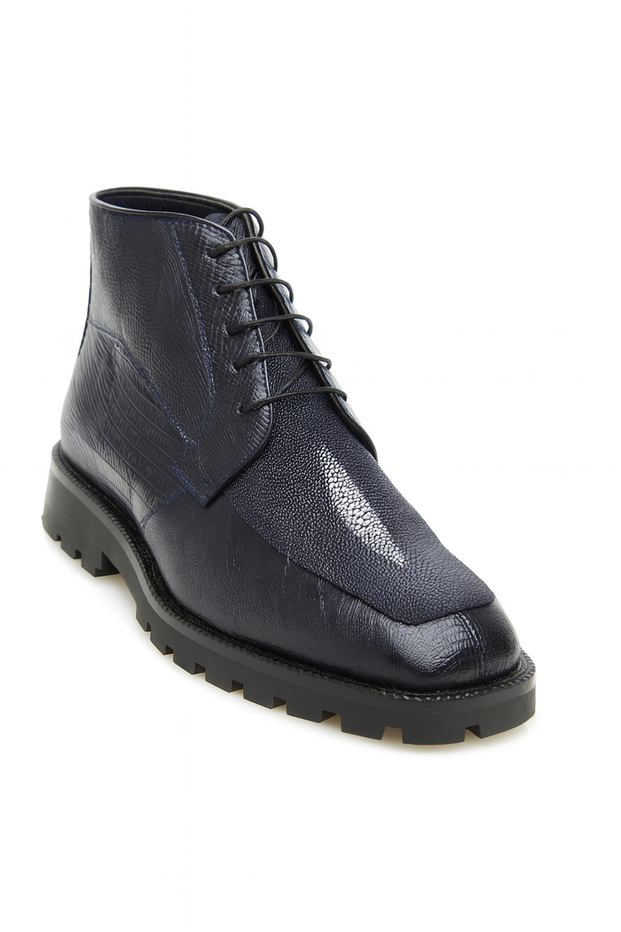 Mens Dress Ankle Boots Los Altos Boots Short Cowboy Boot - Western Ankle Boots Exotic Skin + Navy + Skin Type