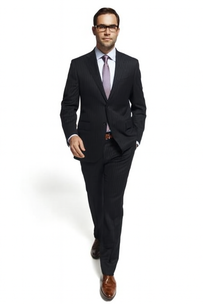 Slim Fitted Brand 2 Button Chalk Pinstripe Super 100's Wool Suit