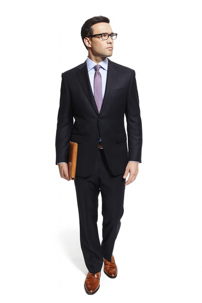 Slim Fitted Brand 2 Button Chalk Pinstripe Super 100's Wool Suit