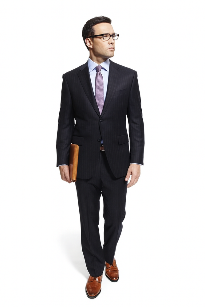 Slim Fitted Brand 2 Button Chalk Pinstripe Super 100's Wool Suit