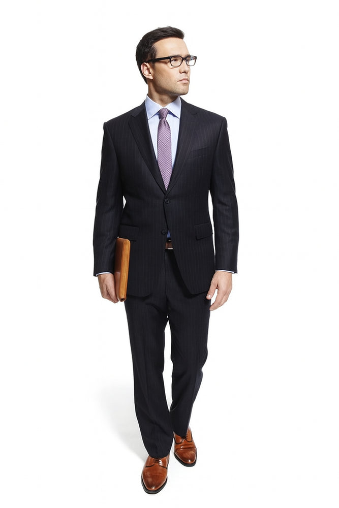 Slim Fitted Brand 2 Button Chalk Pinstripe Super 100's Wool Suit