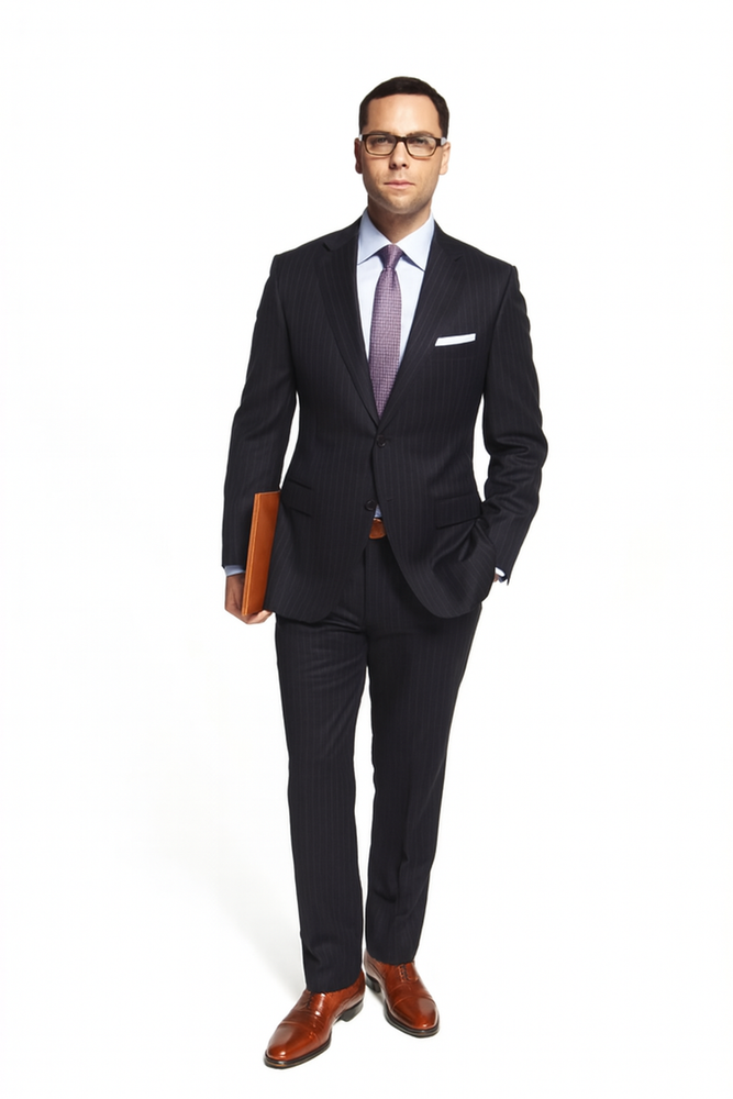 Slim Fitted Brand 2 Button Chalk Pinstripe Super 100's Wool Suit