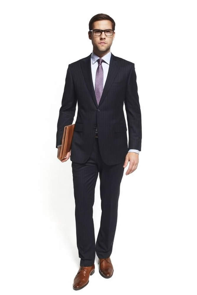 Slim Fitted Brand 2 Button Chalk Pinstripe Super 100's Wool Suit