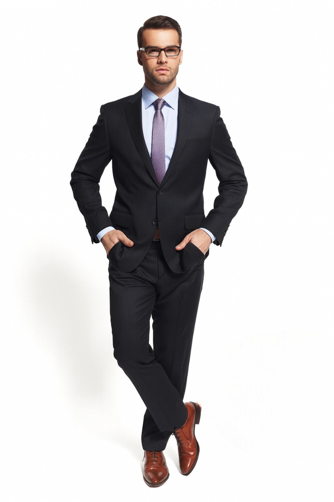 Slim Fitted Brand 2 Button Chalk Pinstripe Super 100's Wool Suit