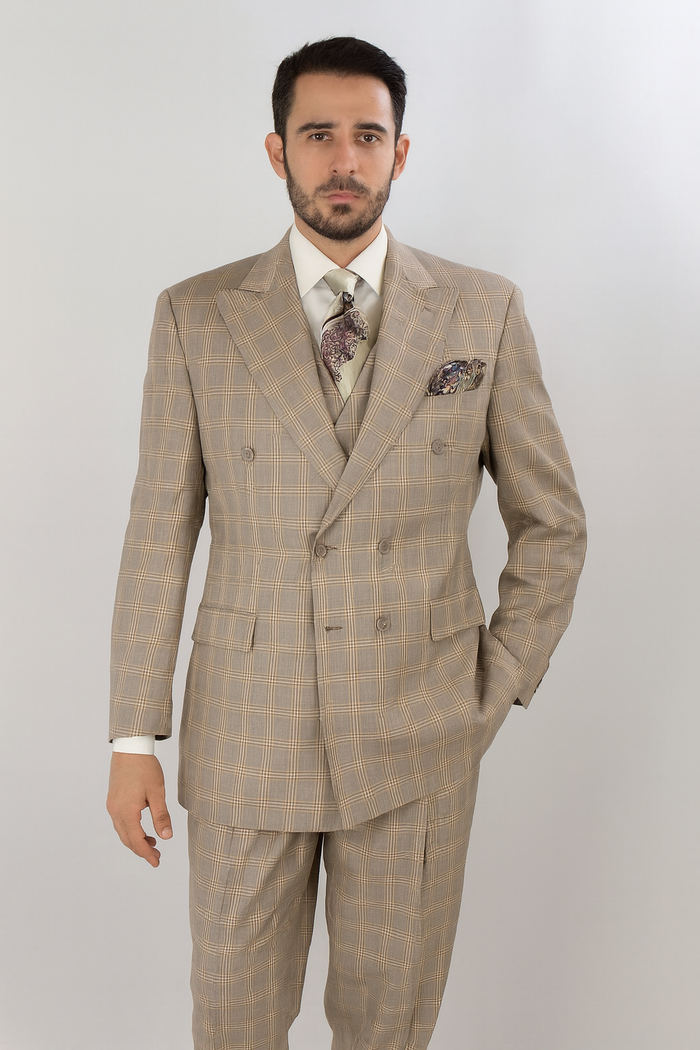 Apollo King Men's 3 Piece 100% Wool Suit Designer Fashion