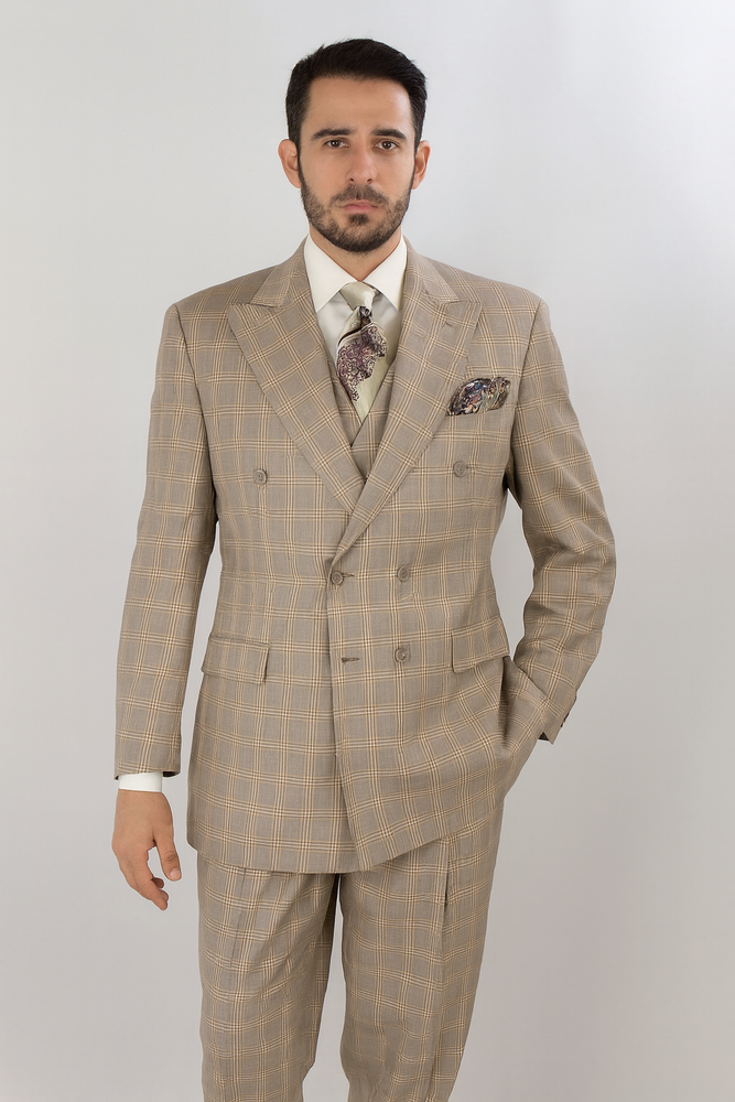 Apollo King Men's 3 Piece 100% Wool Suit Designer Fashion