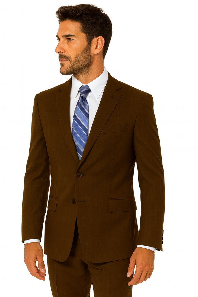 Men's 2 Button Wool Vested Dark Brown Suit with Pleated Trousers