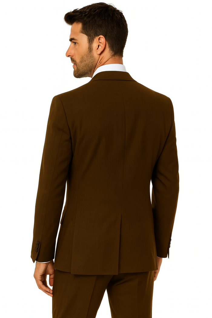 Men's 2 Button Wool Vested Dark Brown Suit with Pleated Trousers