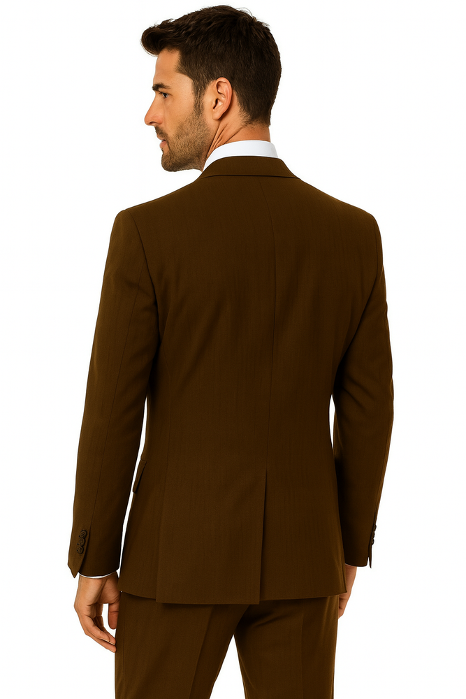 Men's 2 Button Wool Vested Dark Brown Suit with Pleated Trousers