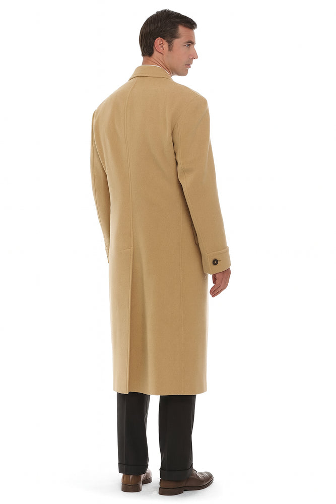 Men's Dress Coat 44 Inch Long Length Camel ~ Khaki ~ Beige ~ Tan Double Breasted Wool Blend Overcoat
