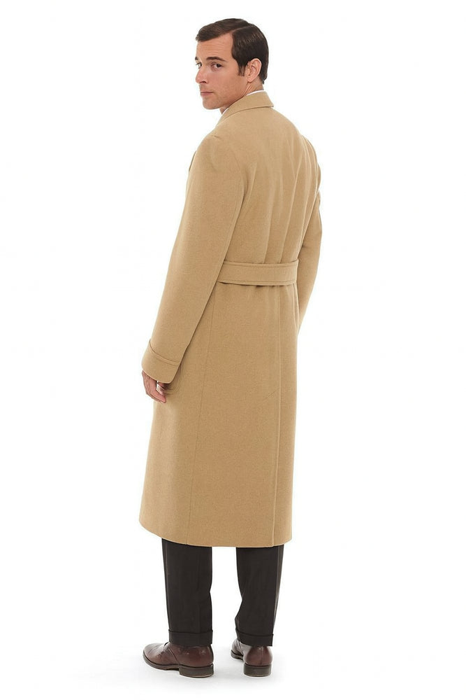 Men's Dress Coat 44 Inch Long Length Camel ~ Khaki ~ Beige ~ Tan Double Breasted Wool Blend Overcoat