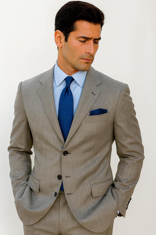 Expensive full canvas quality 3 buttons Super 150's Wool & Marino Wool Solid Light Gray premier quality italian fabric Suit