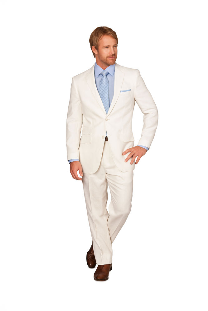 Linen summer Suit - White 2 button Jacket Blazer + Pants Slacks