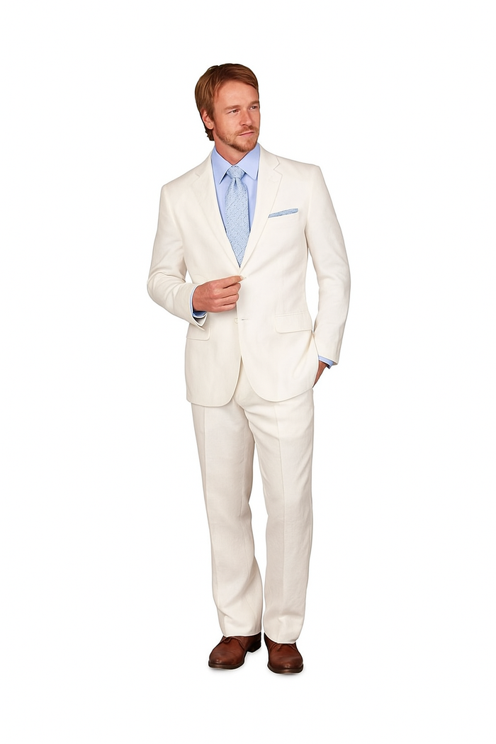 Linen summer Suit - White 2 button Jacket Blazer + Pants Slacks