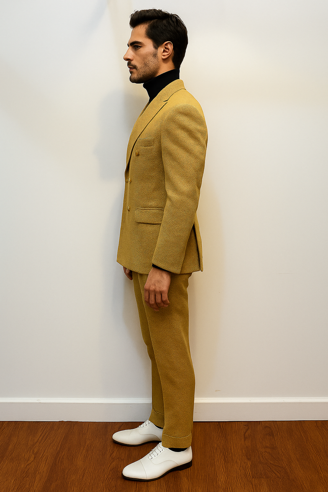 Mens Gold Double Breasted Suit - 1920s Style Camel Color Suit