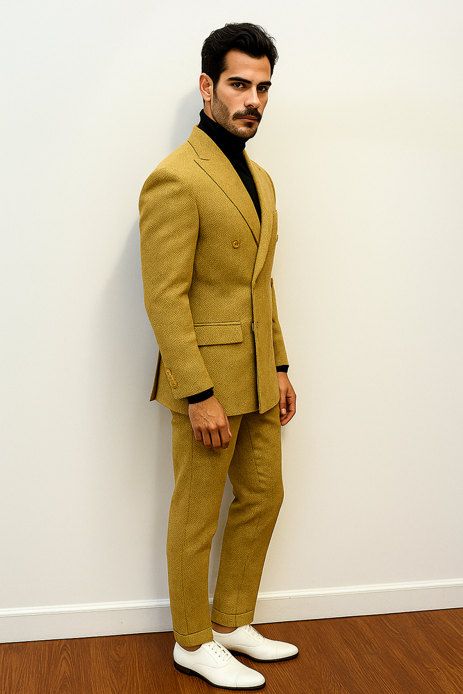 Mens Gold Double Breasted Suit - 1920s Style Camel Color Suit