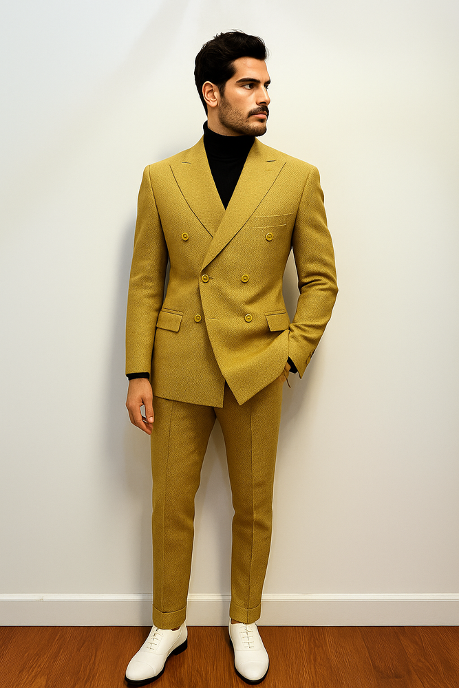 Mens Gold Double Breasted Suit - 1920s Style Camel Color Suit