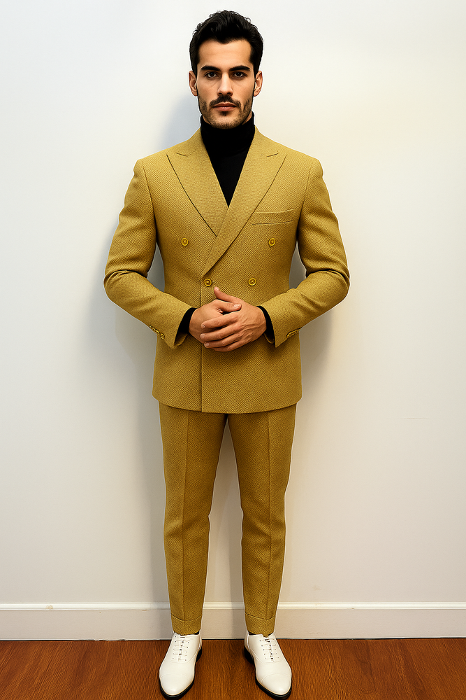 Mens Gold Double Breasted Suit - 1920s Style Camel Color Suit