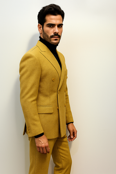 Mens Gold Double Breasted Suit - 1920s Style Camel Color Suit