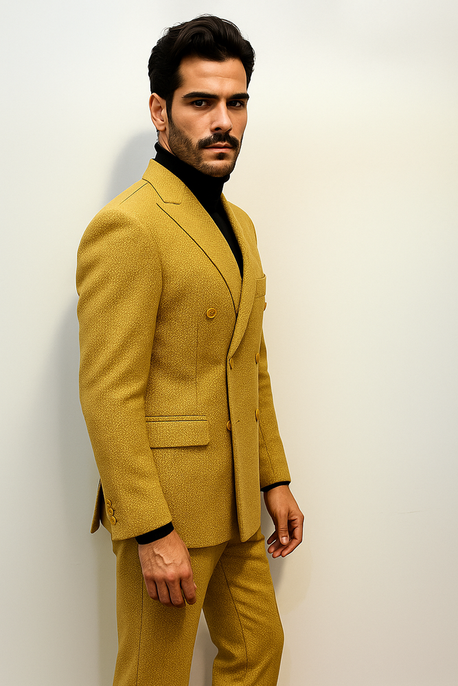 Mens Gold Double Breasted Suit - 1920s Style Camel Color Suit