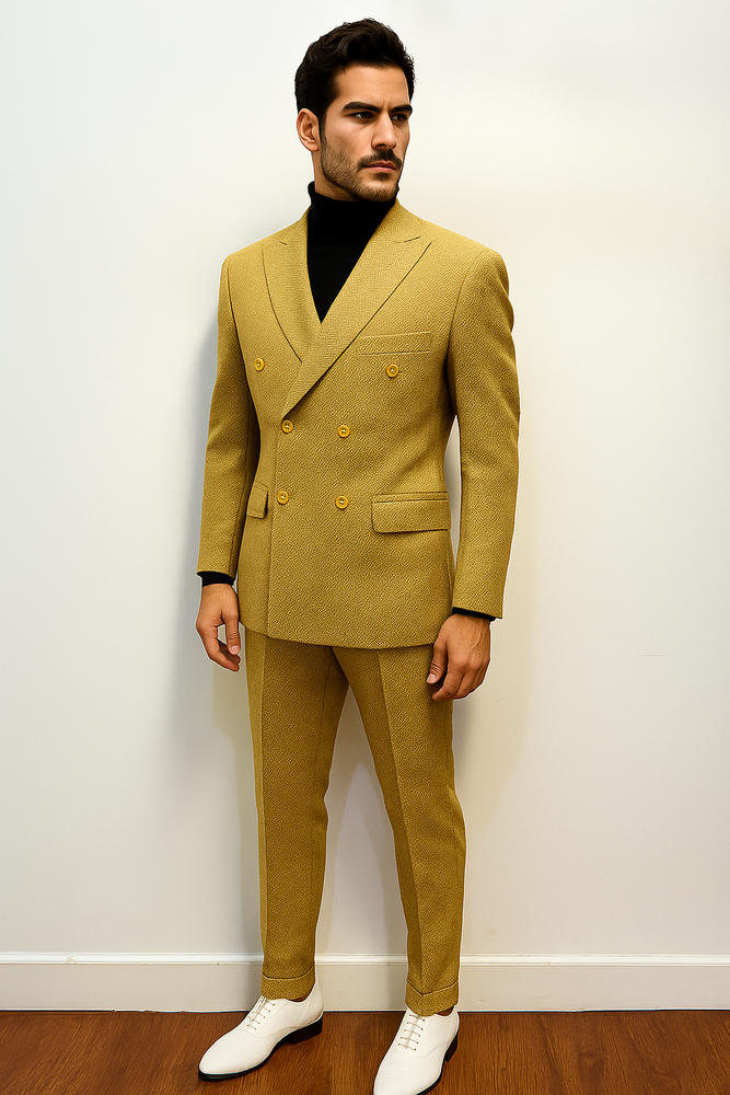 Mens Gold Double Breasted Suit - 1920s Style Camel Color Suit