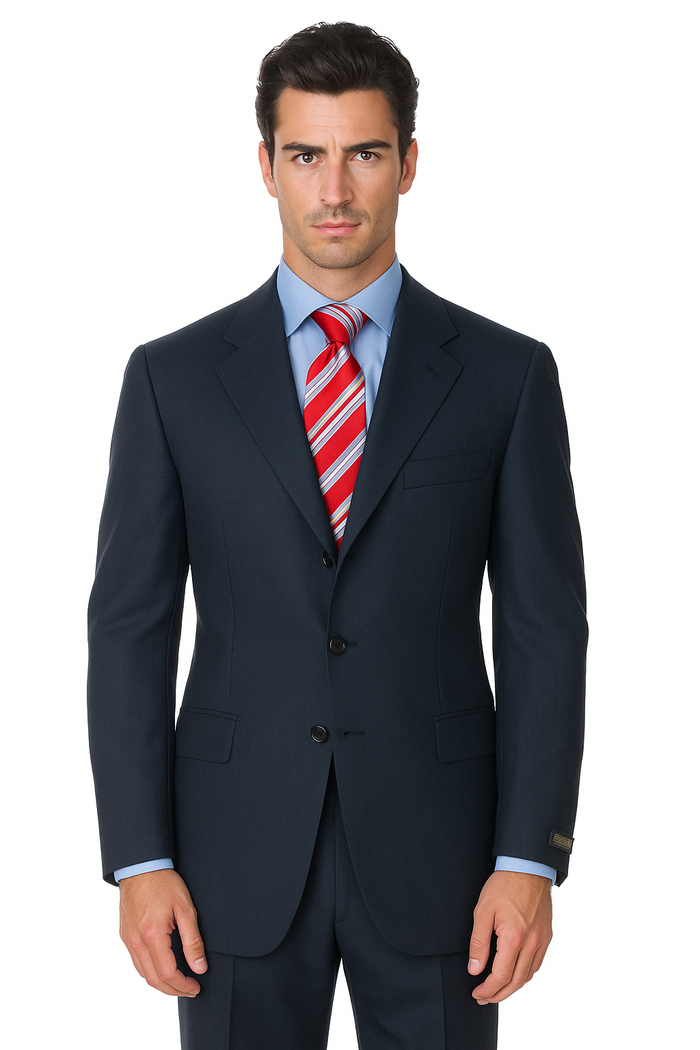 Navy Super 120 Wool Available In 2 Or 3 Buttons Style Regular Classic Cut Premier Quality Italian Fabric Cheap Priced Business Suits Clearance Sale