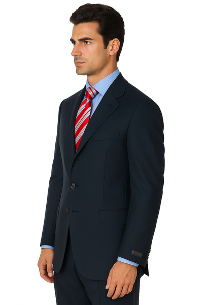 Navy Super 120 Wool Available In 2 Or 3 Buttons Style Regular Classic Cut Premier Quality Italian Fabric Cheap Priced Business Suits Clearance Sale