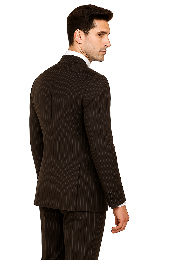 Designer Affordable Inexpensive Men's Classic Wool Pinstripe Black Suit Flat Front Pant