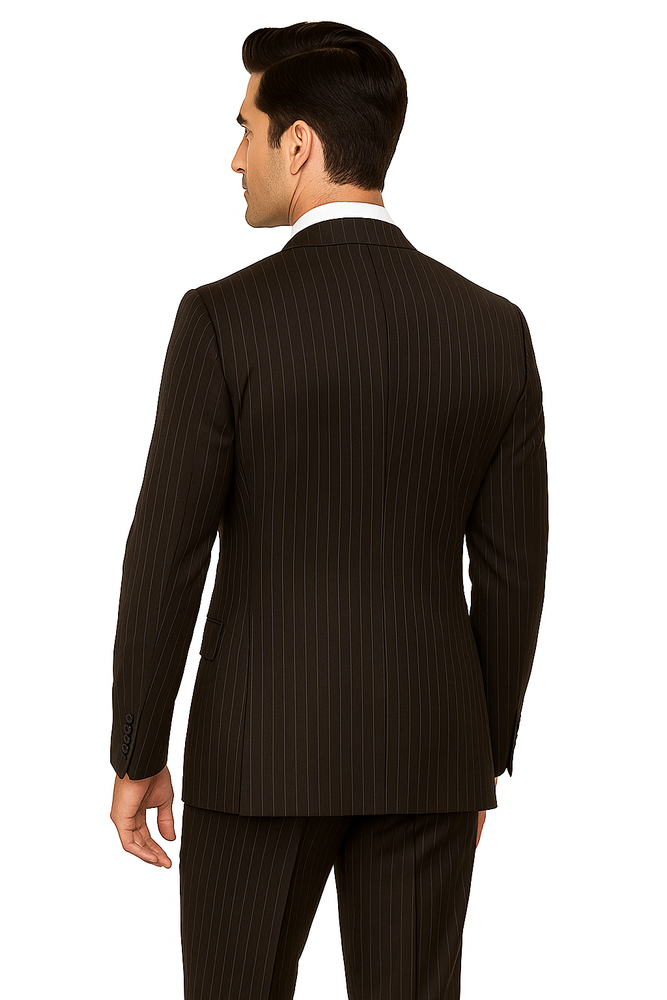 Designer Affordable Inexpensive Men's Classic Wool Pinstripe Black Suit Flat Front Pant