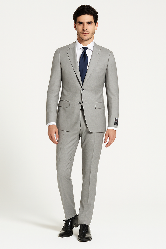 Porto Heather gray, Slim Fit, Pure Wool Suit by Tiglio Luxe - E09063/26
