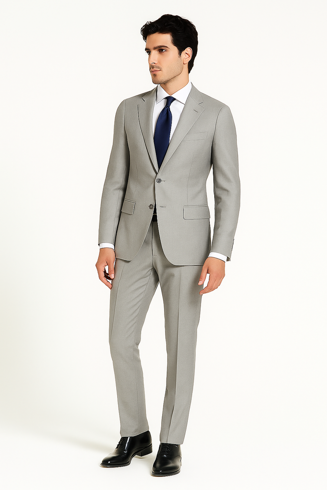 Porto Heather gray, Slim Fit, Pure Wool Suit by Tiglio Luxe - E09063/26