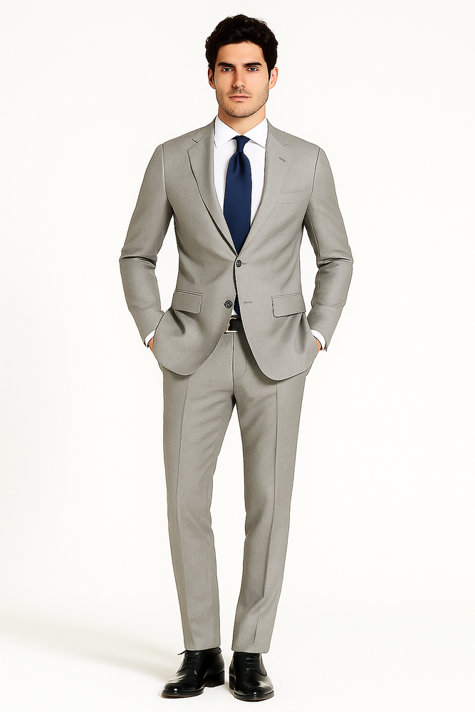 Porto Heather gray, Slim Fit, Pure Wool Suit by Tiglio Luxe - E09063/26
