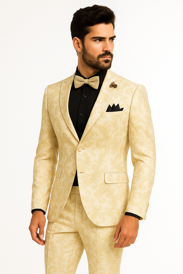 White and Gold Tuxedo With Matching Bowtie