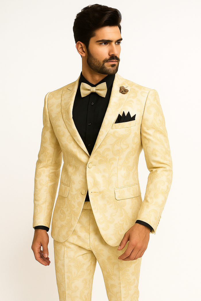 White and Gold Tuxedo With Matching Bowtie