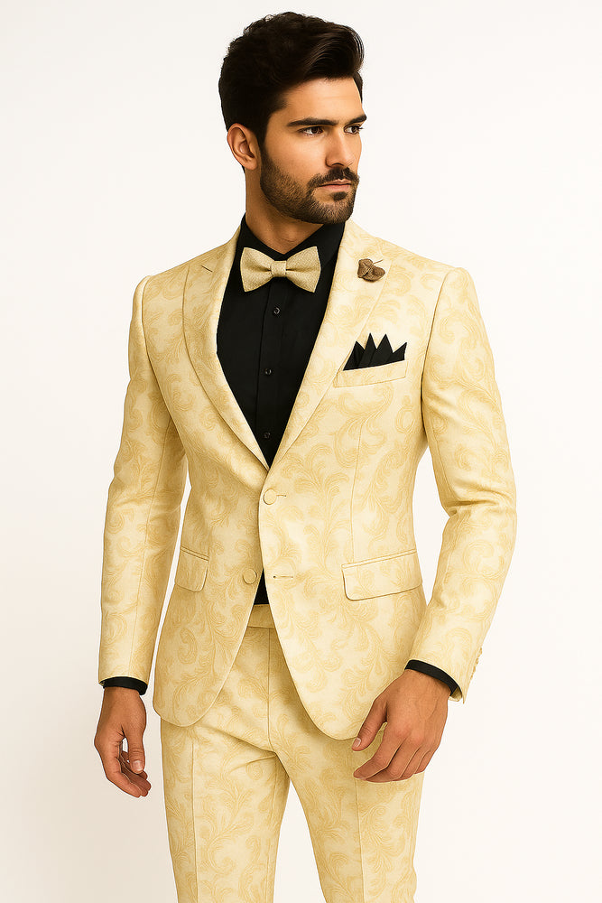 White and Gold Tuxedo With Matching Bowtie