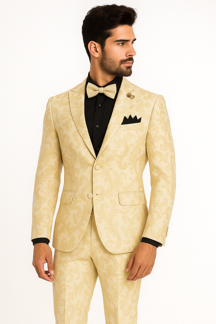 White and Gold Tuxedo With Matching Bowtie