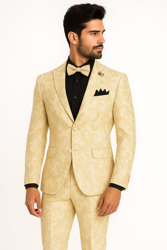 White and Gold Tuxedo With Matching Bowtie