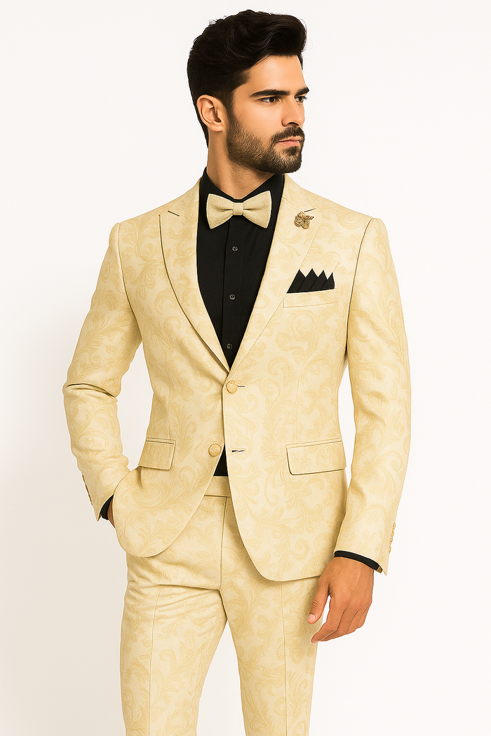 White and Gold Tuxedo With Matching Bowtie