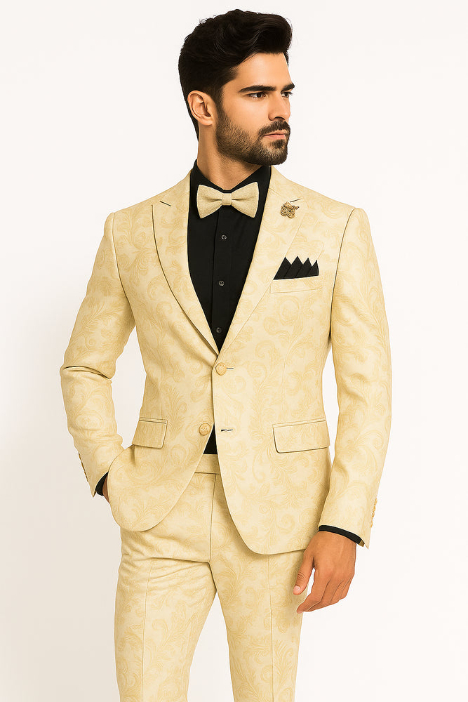 White and Gold Tuxedo With Matching Bowtie